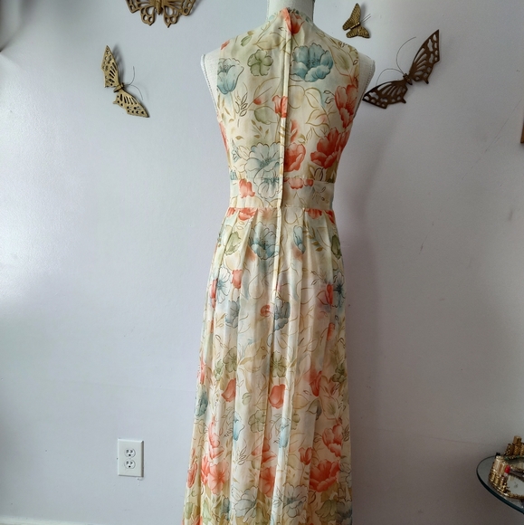 70s vintage floral maxi cottage core dress - Picture 2 of 13